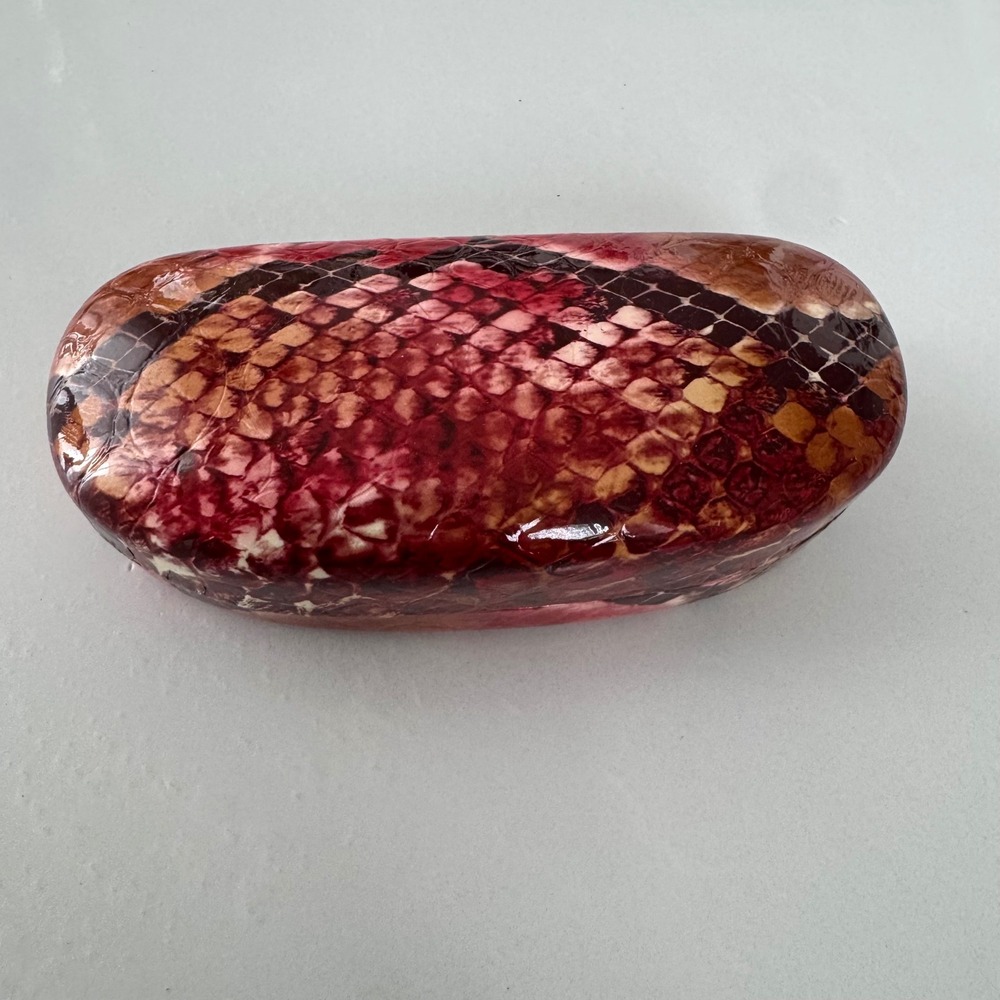 L. Durand Red Snakeskin Print Hard Shell Eyeglass Case Glossy Animal Print